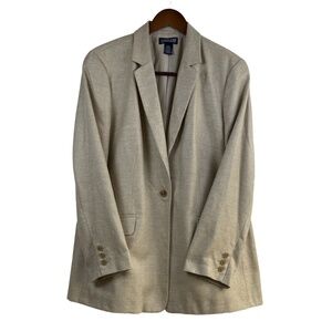 Lands’ End Wool Silk‎ Linen Blend Blazer Women’s 16R Beige One Button Classic